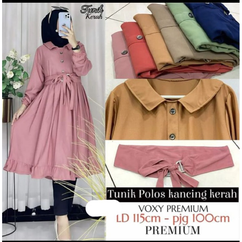 TUNIK VOXY POLOS&MOTIF/TUNIK TERBARU FREE BELT/TUNIK KRAH LENGAN KARET
