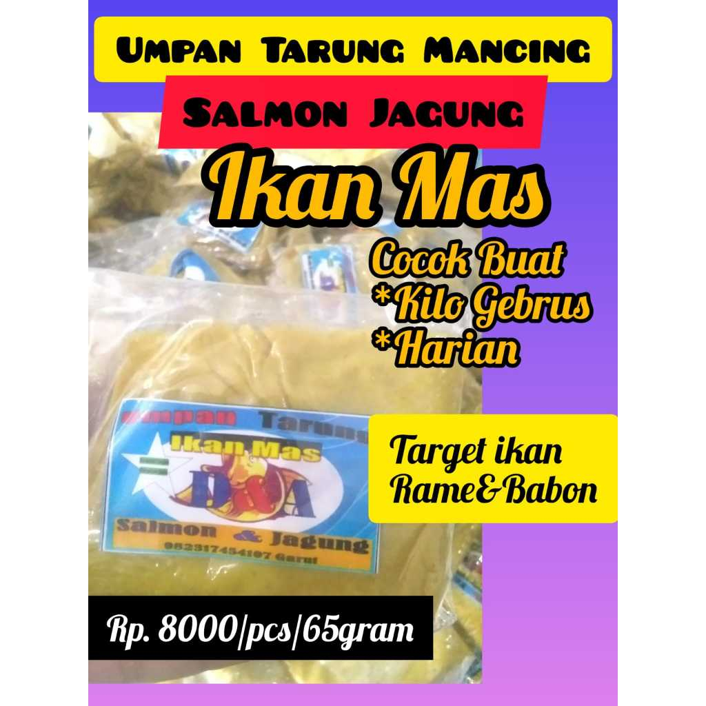 Umpan Ikan Mas salmon & Jagung 65 gram/Umpan Neter Ikan Mas/Umpan Praktis Ikan Mas/Umpan Tanpa Kukus