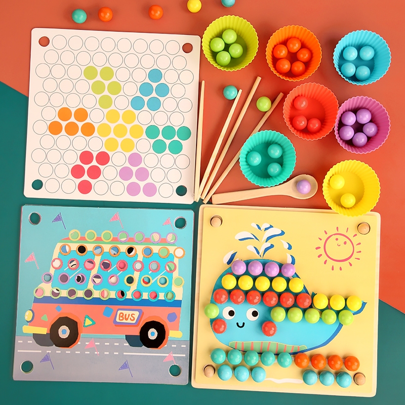 Mainan Montessori Color Beads Sorting with Backgrounds / Pilah Warna