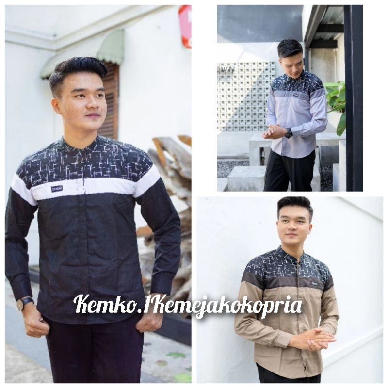 Baju Koko Lengan Panjang Motif Senopati 3 Varian Warna Elrumi