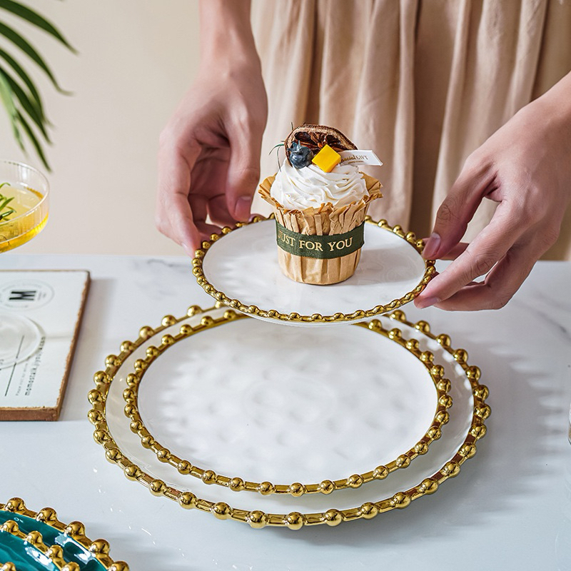 Queensa_ piring steak list gold mutiara / piring makan list gold