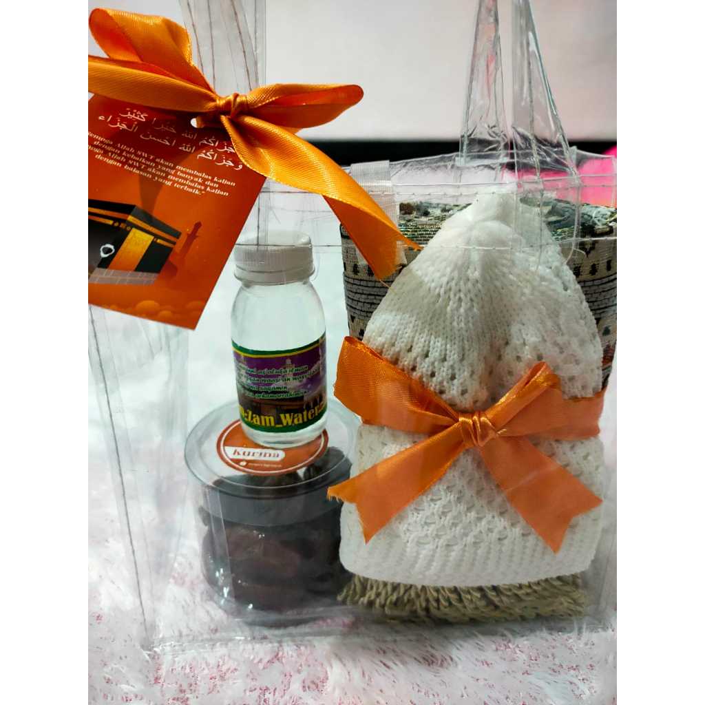 

Hampers Souvernir Haji & Umroh Kurma Zam-zam Peci Sajadah