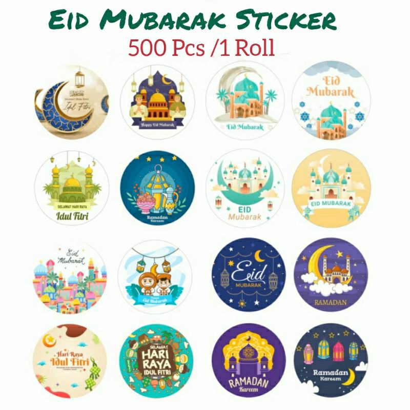 

Sticker Eid Mubarak Idul Fitri Lebaran 3.8 Cm 500 Pcs