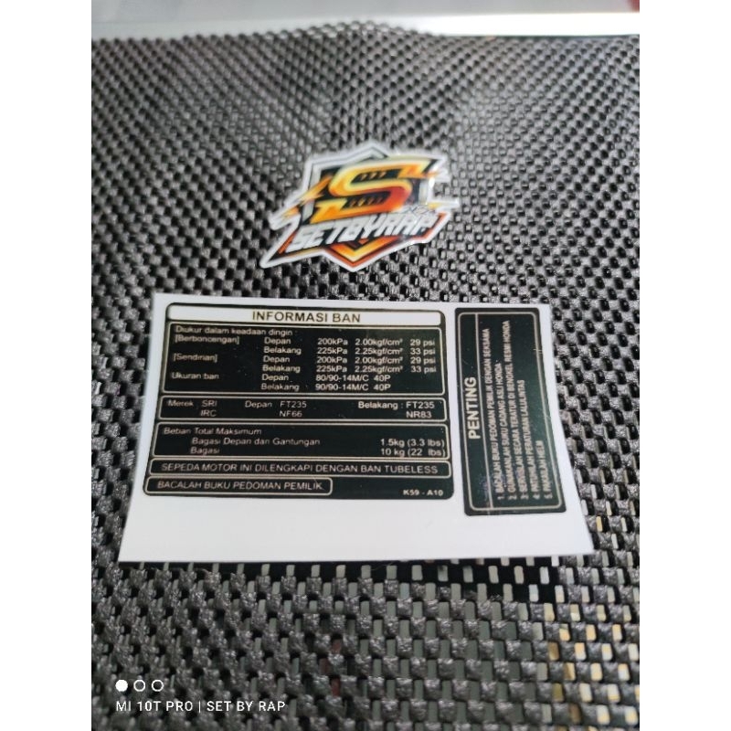 stiker warning informasi ban bahasa indonesia honda