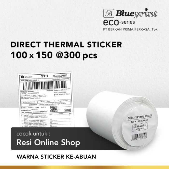 

Direct Thermal Sticker 100x150 Kertas Label Resi 300 pcs Blueprint