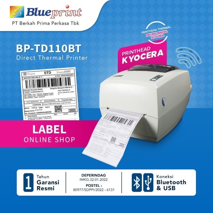 Printer Blueprint TD110BT Printer Thermal Label Barcode Resi Bluetooth Printer Resi