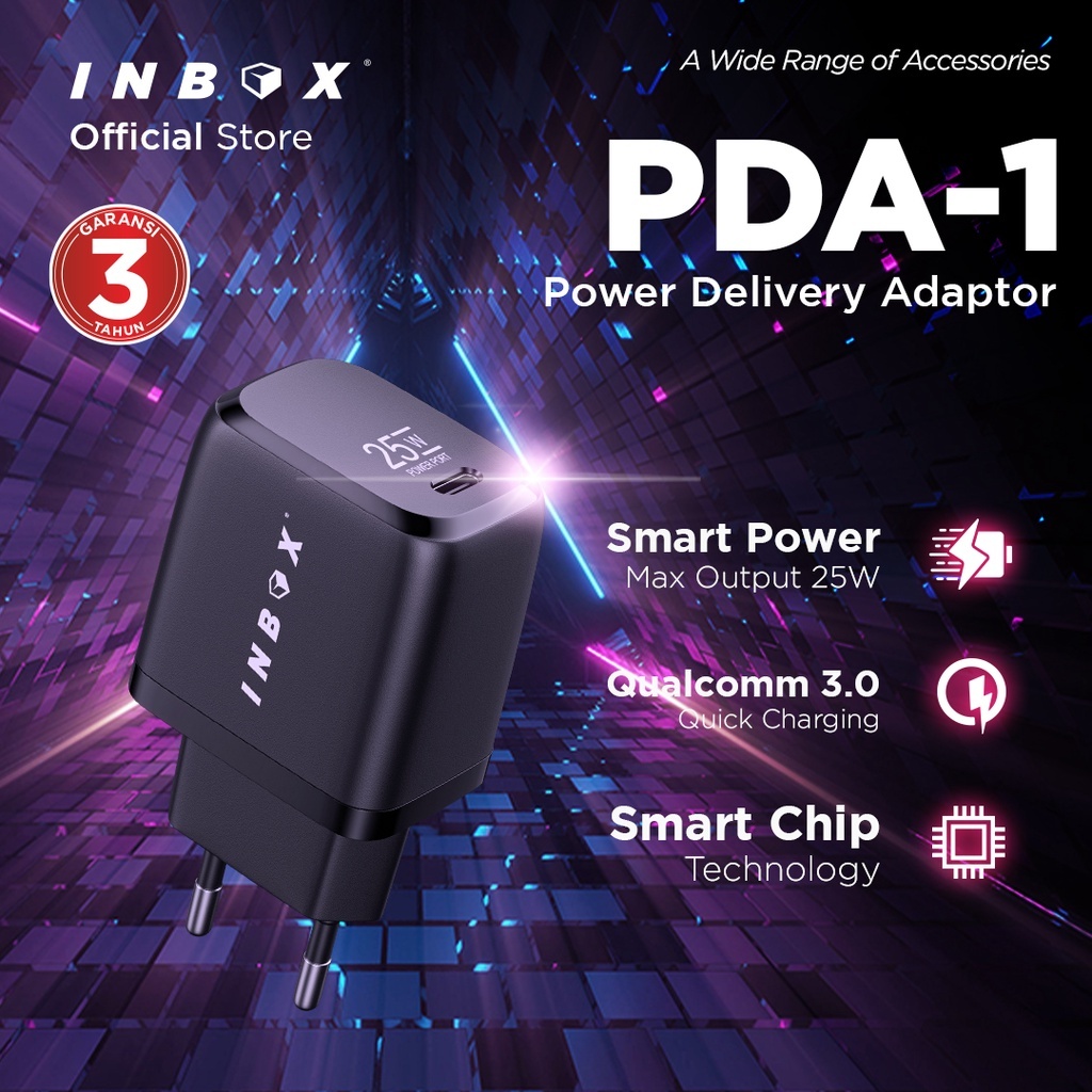 Inbox PDA-1 Kepala Charger Iphone Fast Charger Type-C PD 25W Adaptor QC 3.0