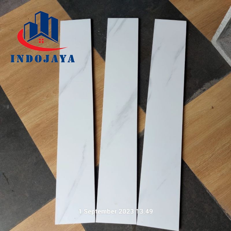 list lantai dinding granit 10x60 putih motif marmer carara kramik / keramik lantai dinding