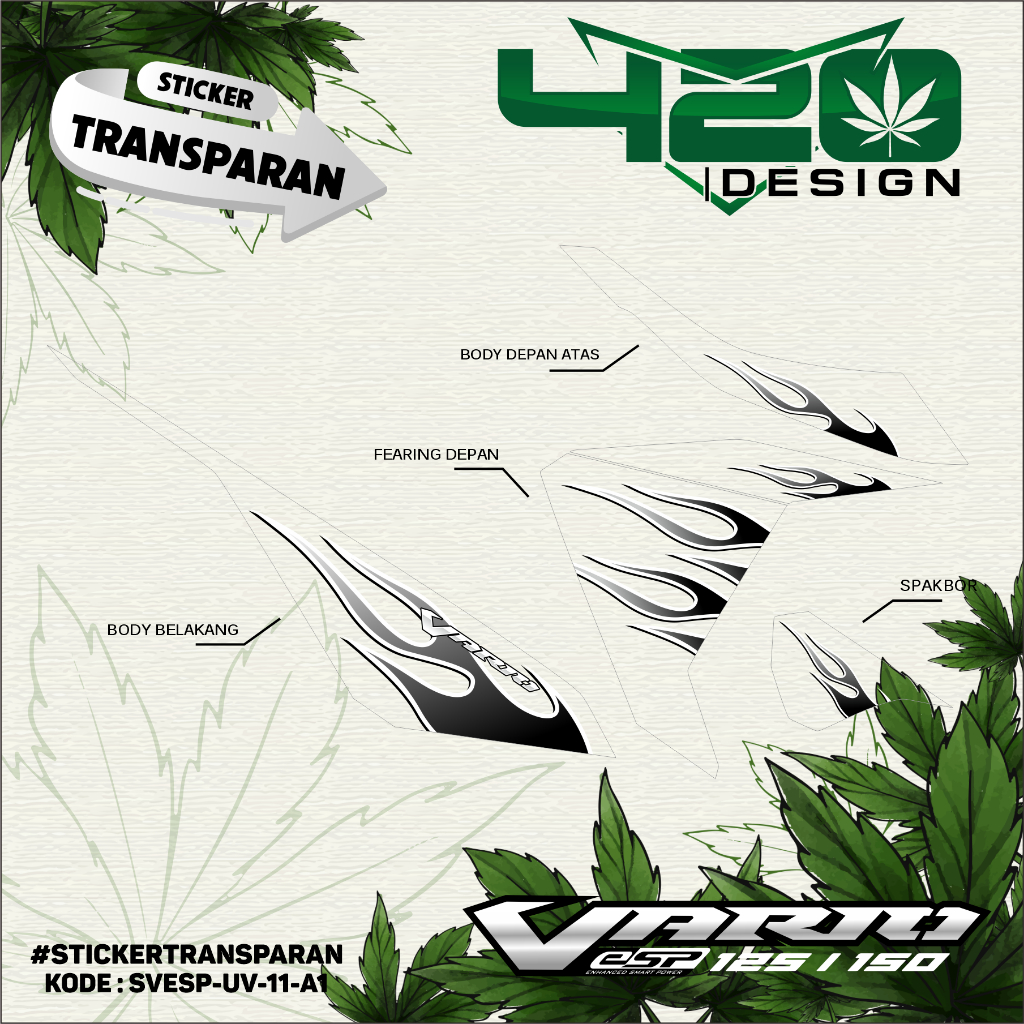 Striping UV Transparan Vario ESP 125 Vario LED 2017 Motif Api  - Stiker Striping Vario ESP 125 Lis M