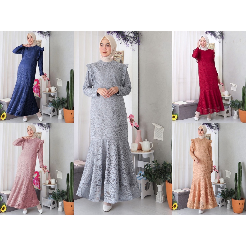 Maxi Dress Muslim Pesta Kondangan / Gamis Brukat Duyung MERMAID Bridesmaid Lebaran