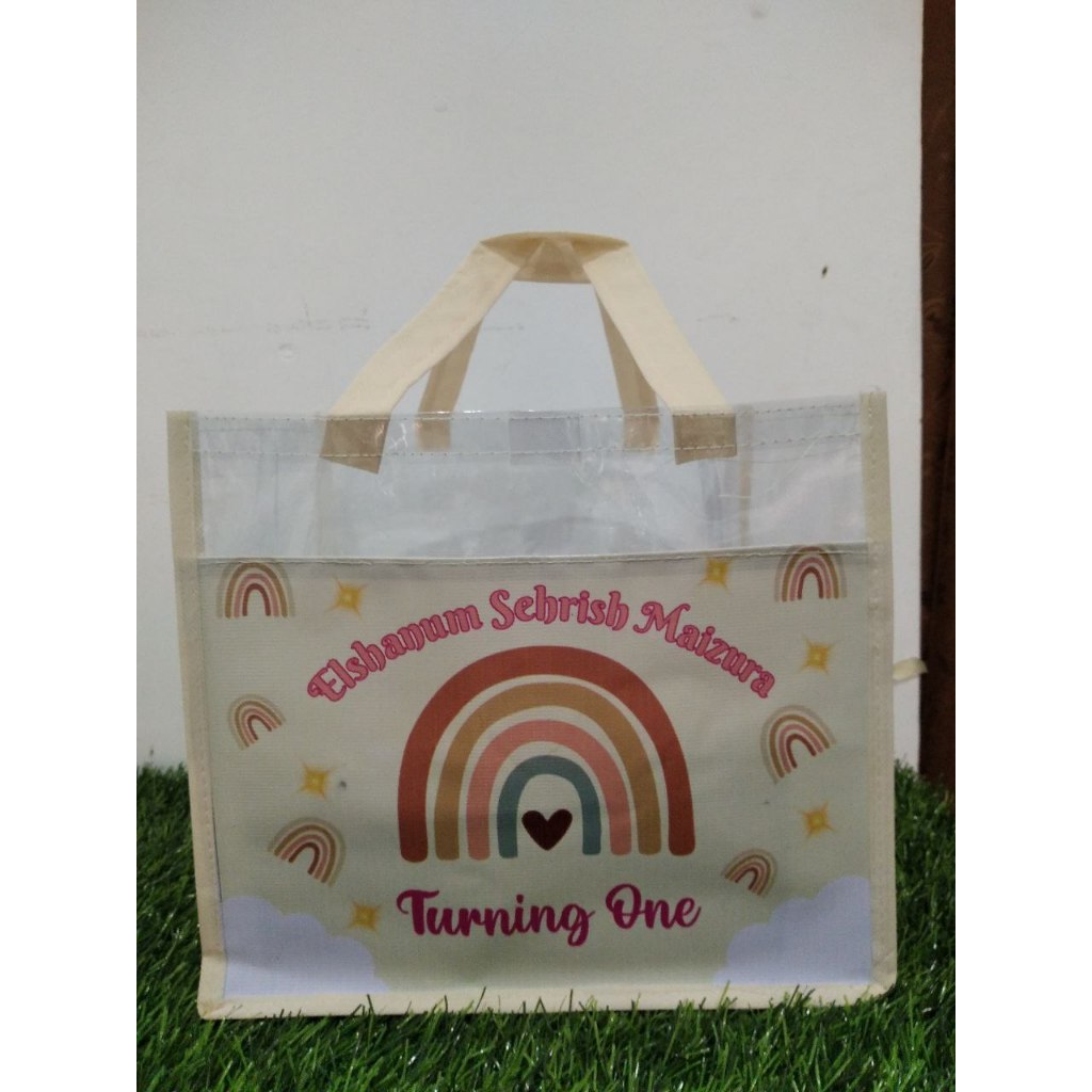 

tas ulang tahun / tas mika / tas touvenir / tas transparan / goodiebag kombinasi mika / hampers