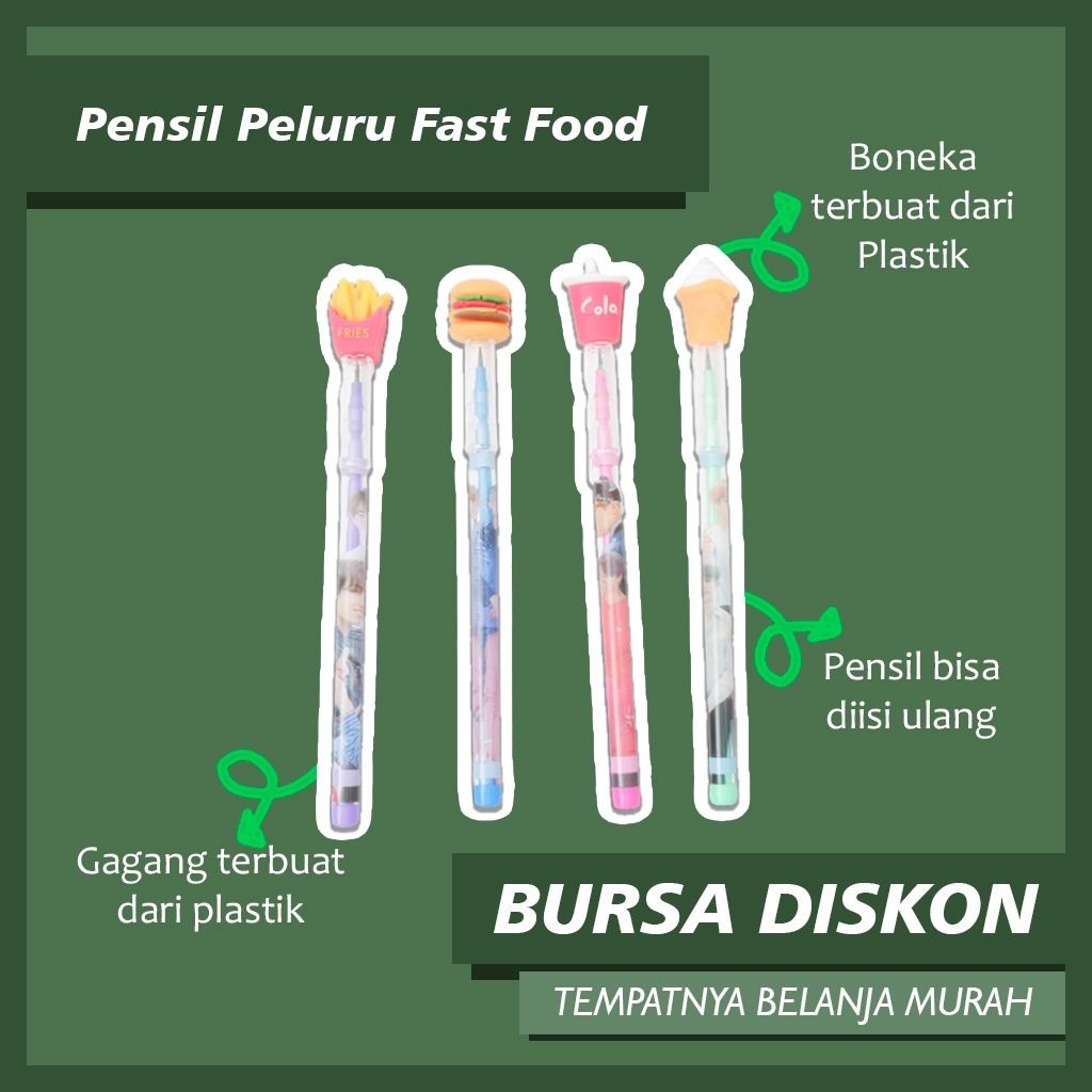 

Pensil Susun Fast Food Pencil Peluru Bensia Isi Ulang Benzia Burger Kentang Goreng Ice Cream Soda