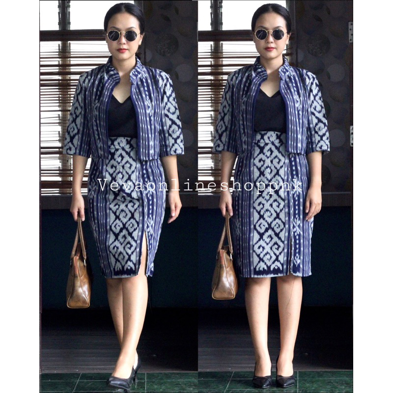 ONE SET TENUN ETNIK MODIS WARNA NAVY