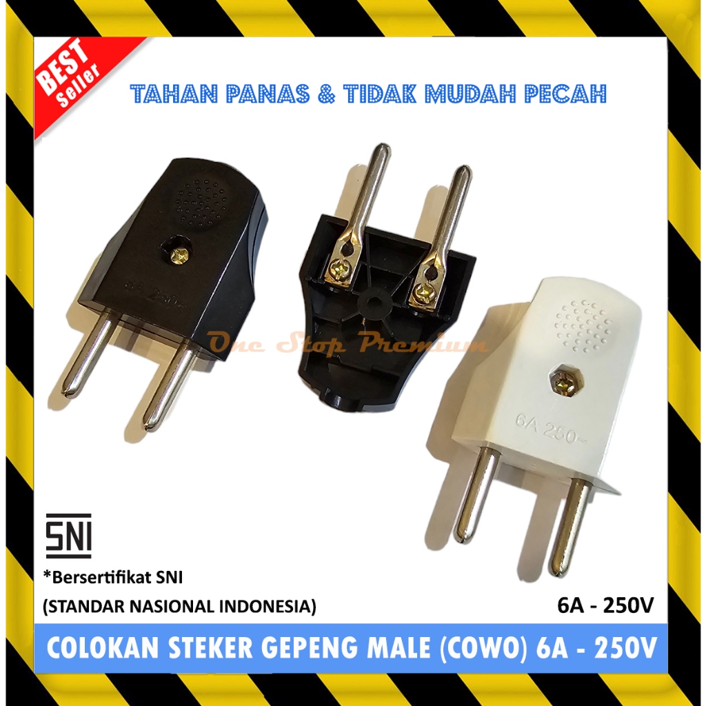 KEPALA COLOKAN SETOP STOP KONTAK STOPKONTAK LISTRIK SETEKER STEKER KOTAK GEPENG 2 POLE PLUG COWO LAK