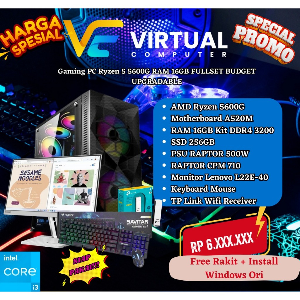 Gaming PC Ryzen 5 5600G RAM 16GB FULLSET BUDGET UPGRADABLE