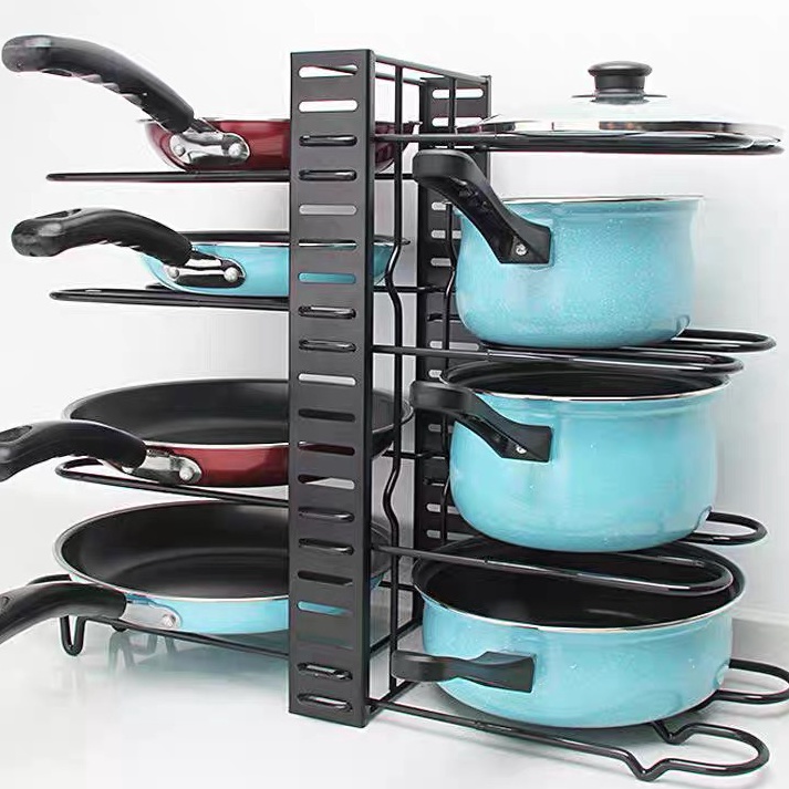 Stainless Frying Pan Pot Lid Stand Rack Black  Rak Tempat Panci Wajan Korea Besi Hitam H47
