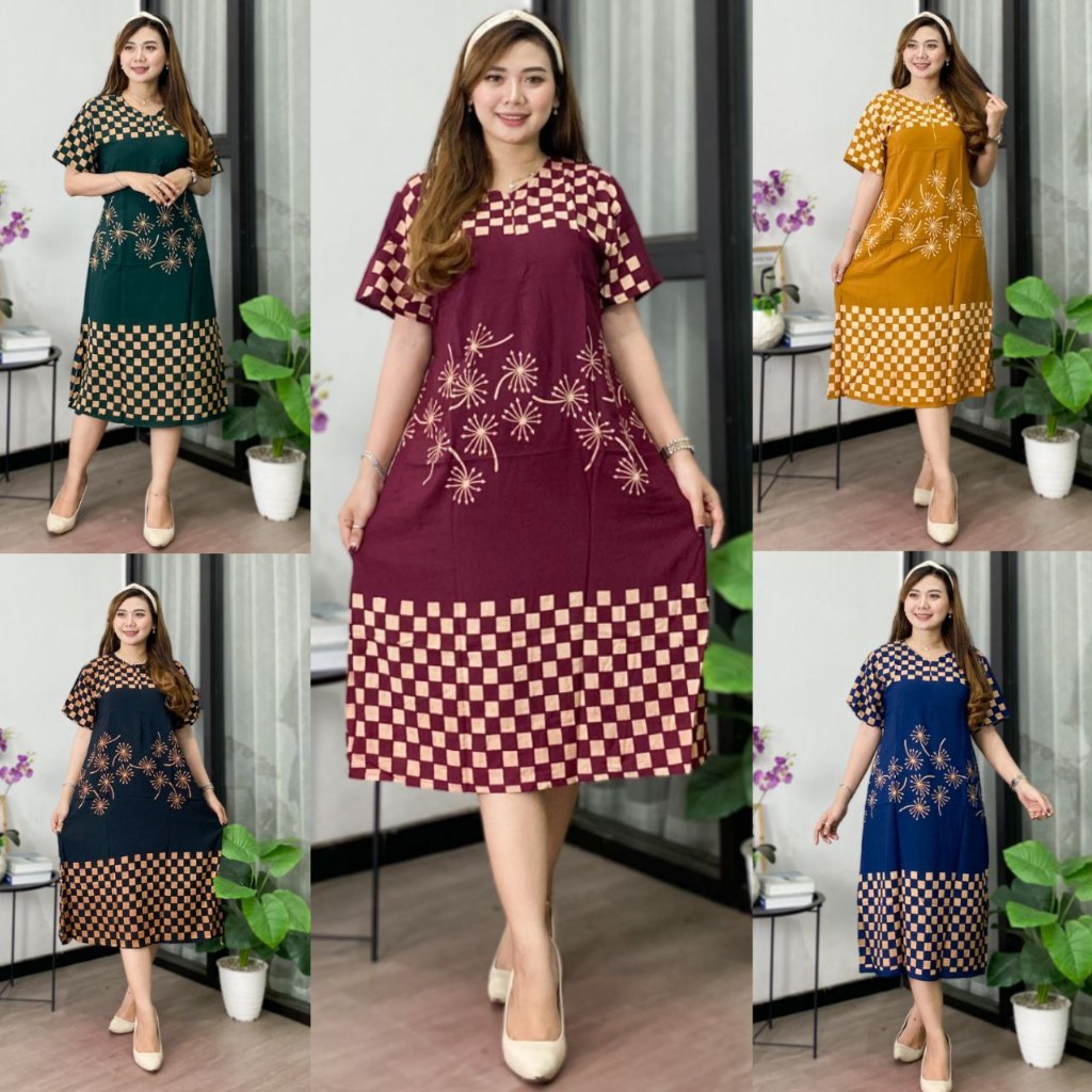 Daster Wanita Terbaru Rayon Busui Resleting Depan - Baju Tidur Daster Kekinian Lengan Pendek Motif T