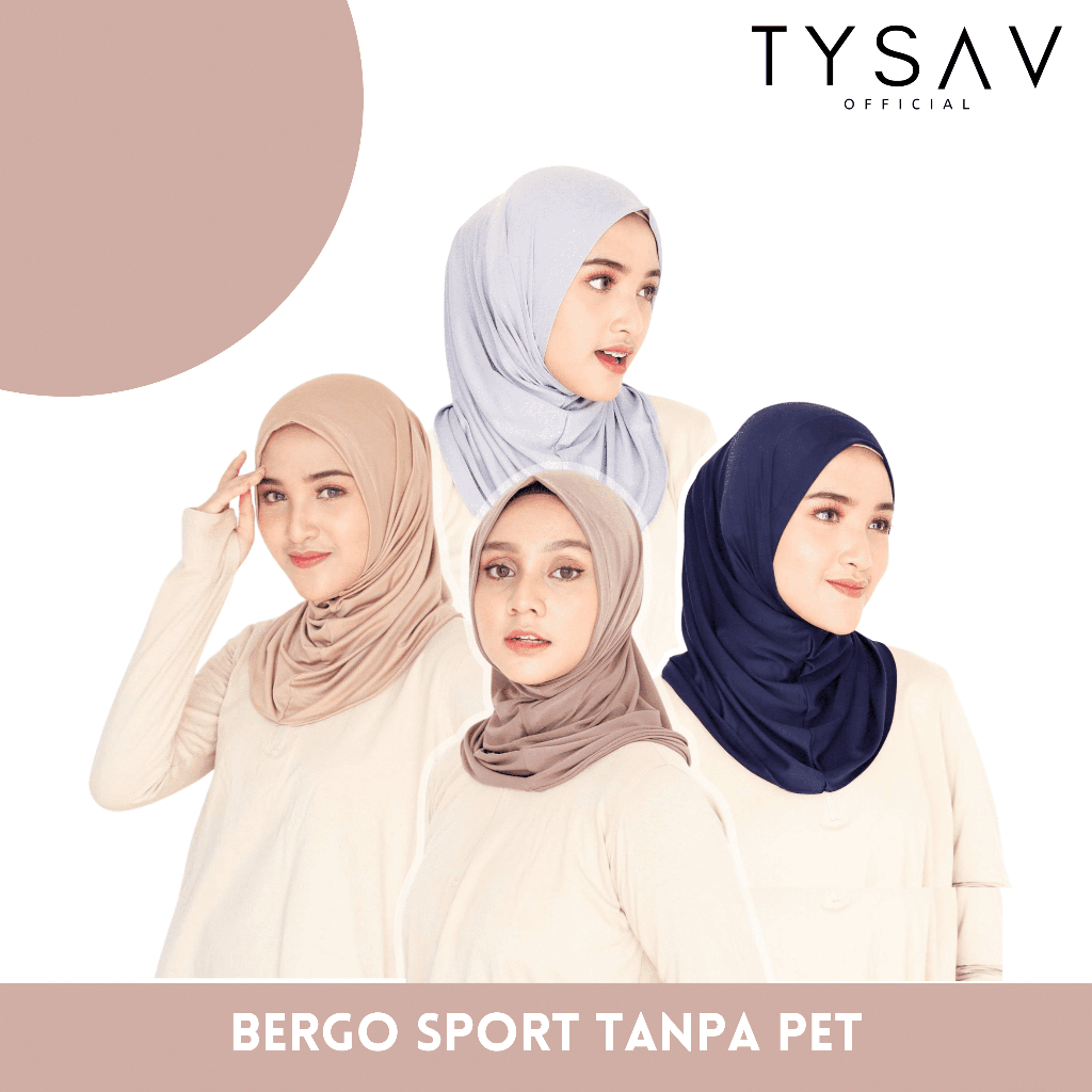 TYSAV - Hijab Bergo Sport Mini Tanpa Pet Topi | Jilbab Olahraga Instan Jersey Premium Pendek Non Pad