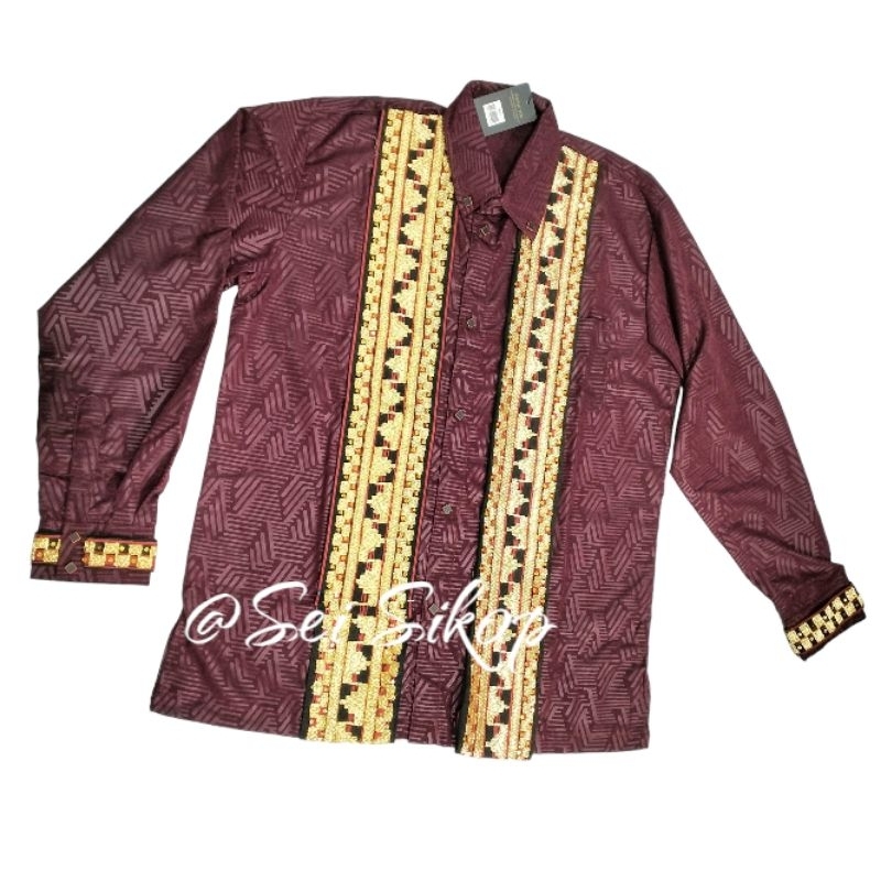 Kemeja Pesta Pria Tapis Maroon dan Navy