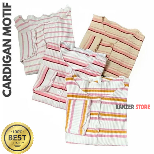 CARDIGAN CROP MOTIF & STRIPE/ KAOS LENGAN PANJANG/CARDIGAN KEKINIAN