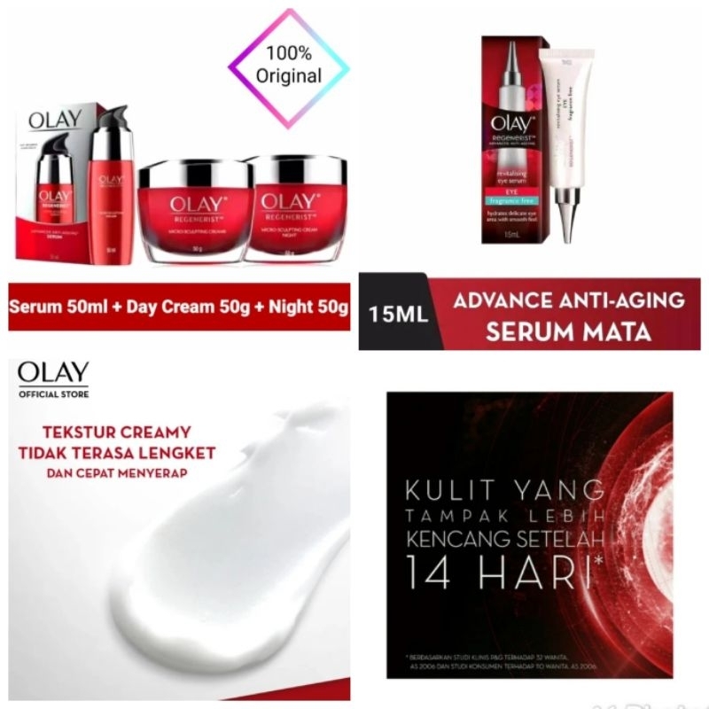 OLAY REGENERIST MICRO SCULPTING DAY CREAM / NIGHT CREAM / SERUM / EYE SERUM ANTI AGING PAKET OLAY