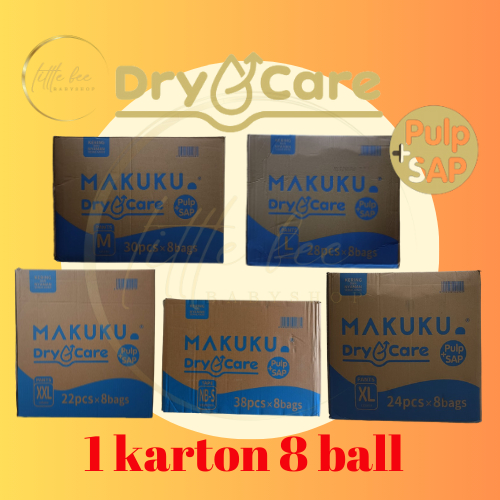 1 KARTON Popok Makuku Dry Care NBS38/M30/L28/XL24/XXL22 (ISI 8)