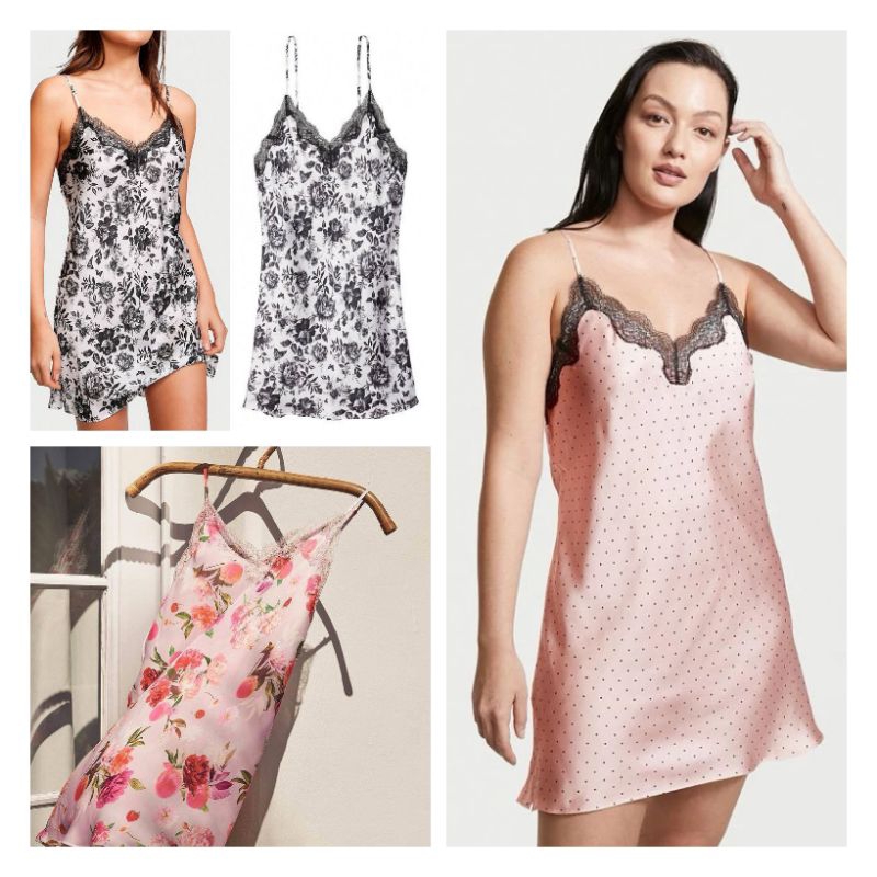 sleepwear dress motif satin branded