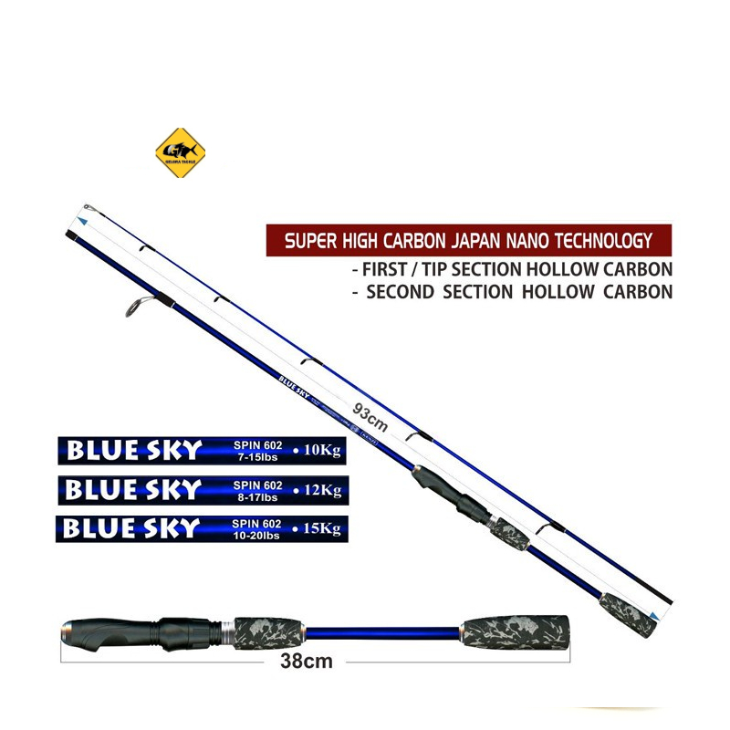 Joran Kenzi Blue Sky 602 Power 7-15bs 10kg Spinning sambung 2 Hollow Carbon