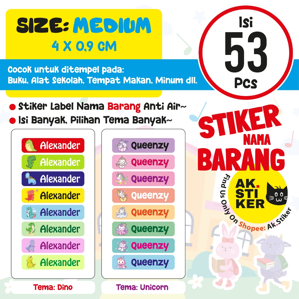

Stiker Nama Label Nama Waterproof - SIZE MEDIUM ISI 53 PCS - Stiker Label Tempat Makan Minum Buku dl