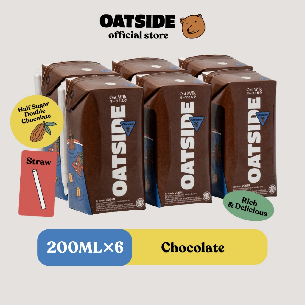 

OATSIDE Mini Straw Oat Milk Chocolate 200ml (6pcs) (Kemasan dengan Sedotan) | Susu Oat Rasa Cokelat