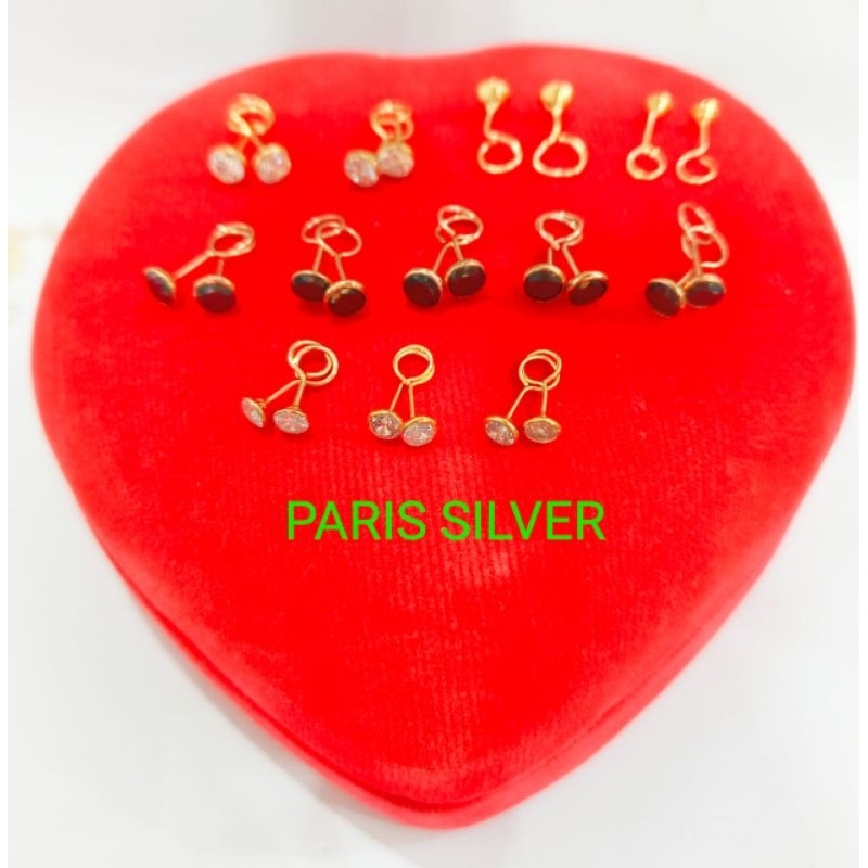 anting giwang toge perak asli silver 925.dilapis emas kuning. anti karat. model toge permata 1_untuk