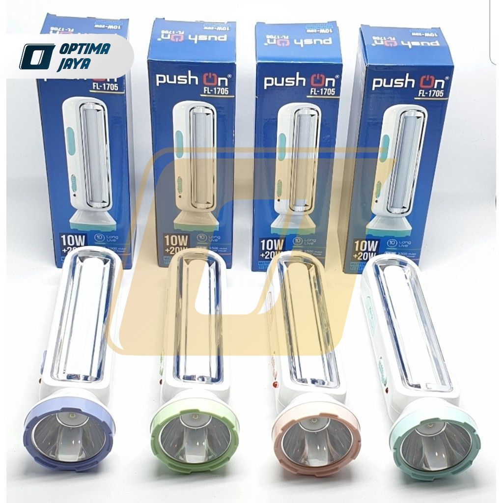 Senter LED 10 Watt + Emergency 20 Watt Push On FL-1705