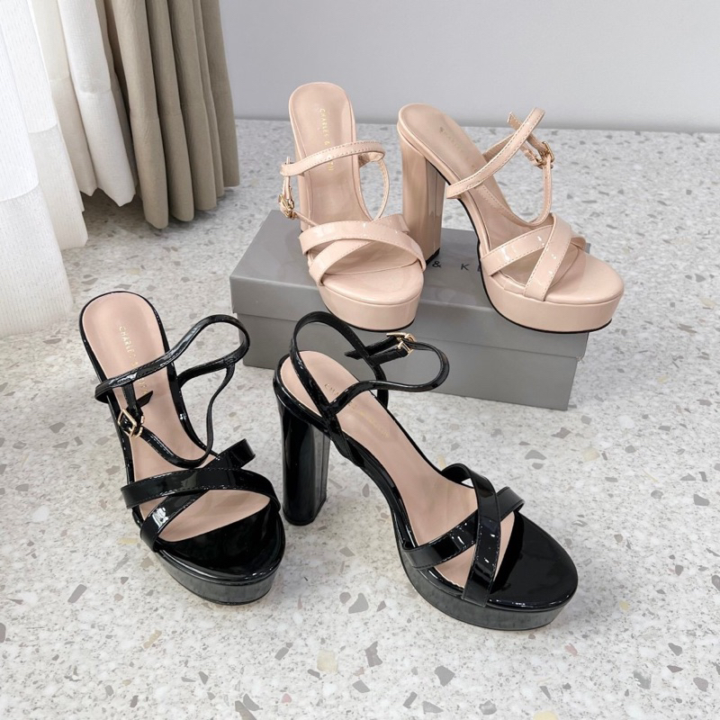Heels tinggi sepatu pesta heels party  sandal wedges cantik kokoh 12cm heels hitam keren murah