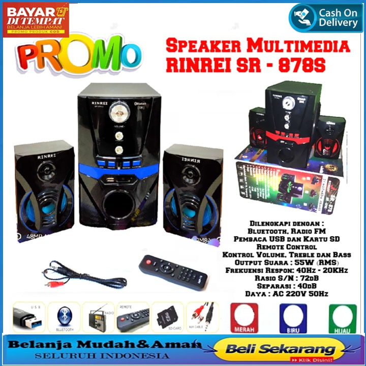 TERBARU Speaker Bluetooth Speaker Multimedia 2.1 Super Bass RINREI SR 878 S 55W COD Murah Kemana Saj