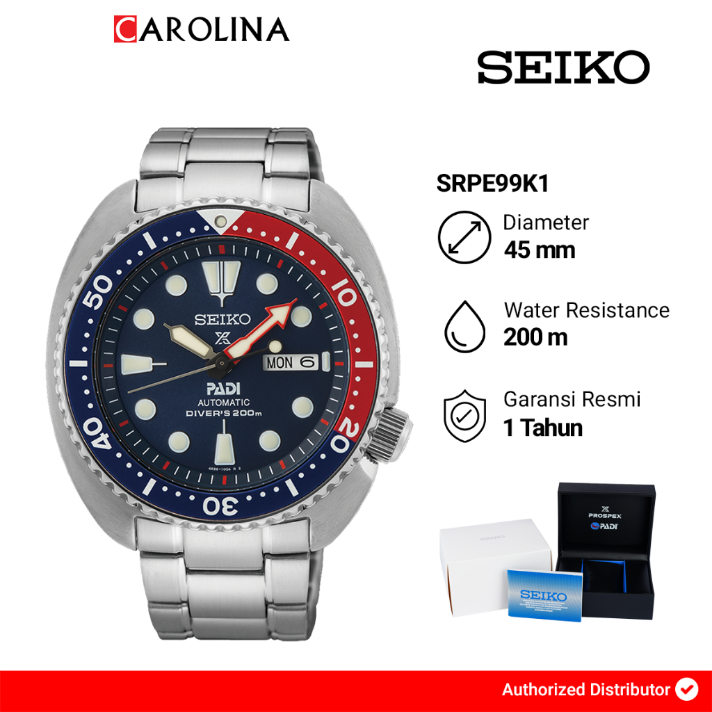 Jam Tangan Pria Seiko Prospex SRPE99K1 PADI Turtle Automatic Divers 200M Blue Dial Stainless Steel S