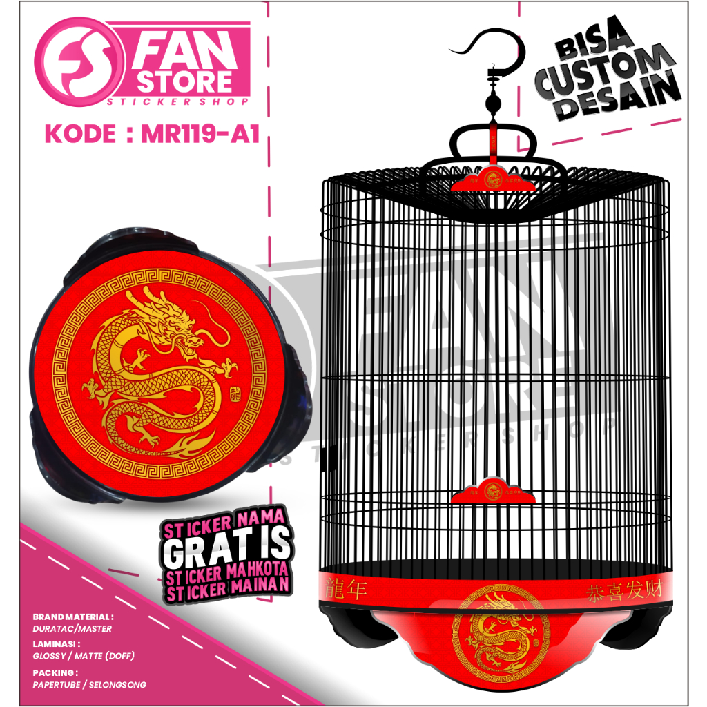 Decal Sangkar Murai Batu Motif Naga Emas Cina No 1 2 3 EBOD JAYA ORIQ RADJA BNR Custom Desain - MR