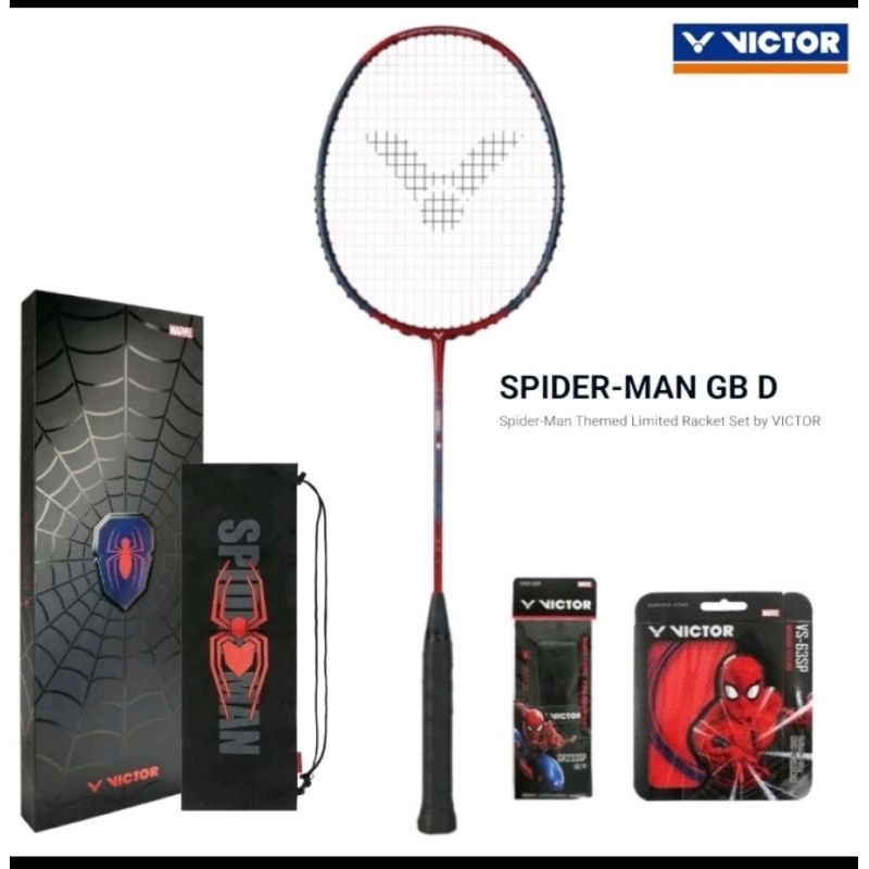 NEW LIMITED EDITION Full Set Box Raket Badminton VICTOR SPIDERMAN GB D ORIGINAL