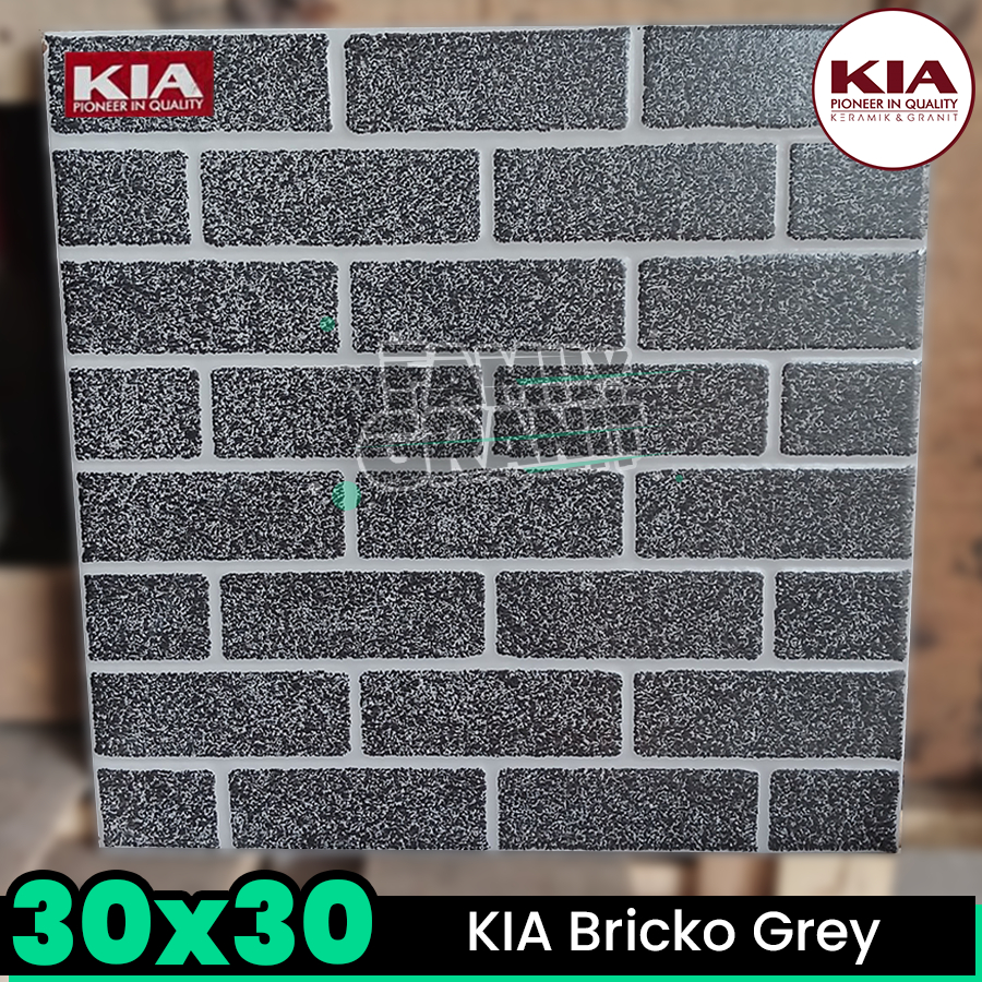 Keramik Kasar 30x30 KIA Bricko Grey Lantai Dinding Motif Batu Bata