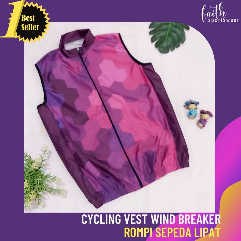 [Motif Baru] ROMPI SEPEDA/CYCLING VEST WANITA PRIA MARUN UNGU HEXAGON