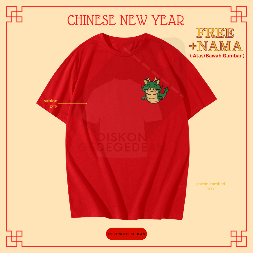 Diskongedegedean Kaos Imlek Shio Naga Baju Tshirt Logo Imlek Type 9