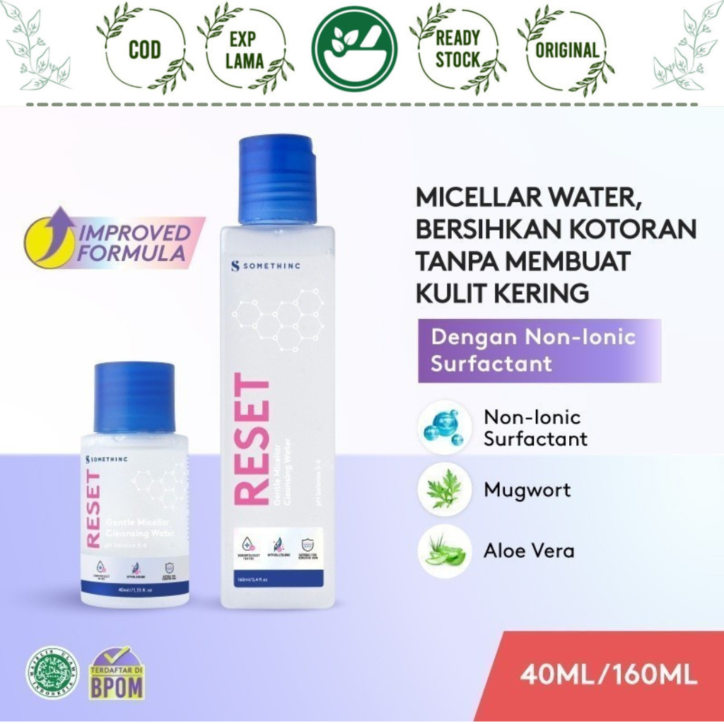 SOMETHINC RESET GENTLE MICELLAR CLEANSING WATER PEMBERSIH WAJAH MILD MAGIC WATER PEMBERSIH MAKE UP M