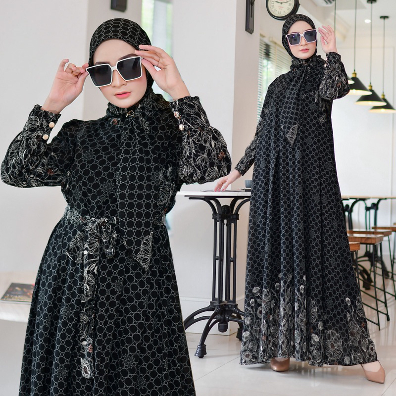 Gamis Zaskia Set Hijab Series | Gamis Busui Hijab Motif Cantik | Stelan Gamis Hijab | Gamis Etnik Mo