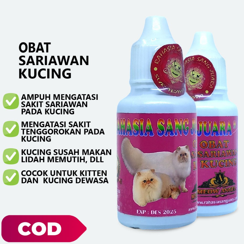 OBAT SARIAWAN KUCING AMPUH MENGOBATI SAKIT TENGGOROKAN KUCING BAIK UNTUK KITTEN DAN DEWASA 30ml