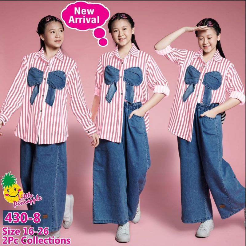 Set Kulot celana jeans + kameja by little pineapple