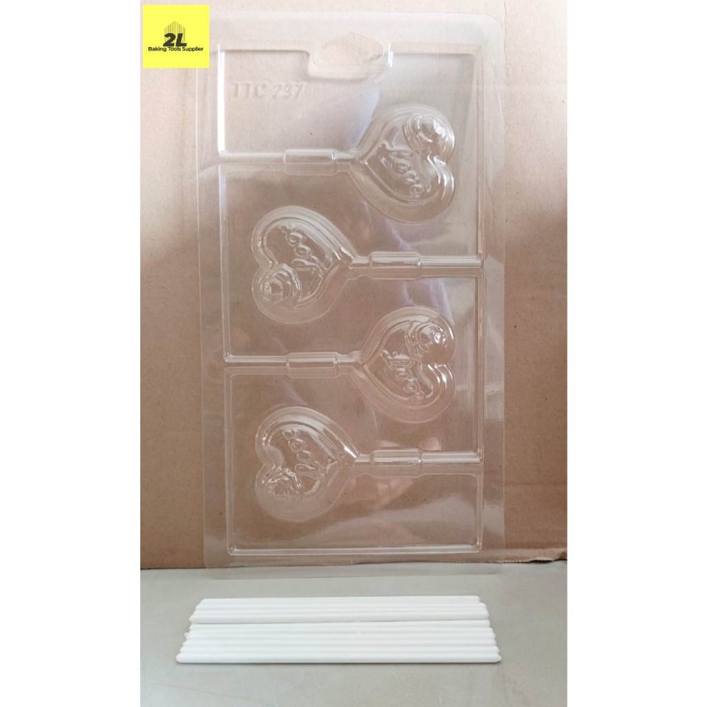 Paket mika cetakan coklat love hati,bulat, kotak, kartun permen lolipop stick coklat tusuk permen