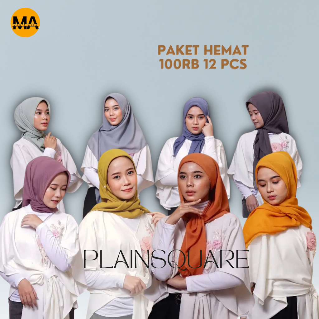 PAKET USAHA 12 pcs krudung hijab painsquare segi empat polos laser cut premium