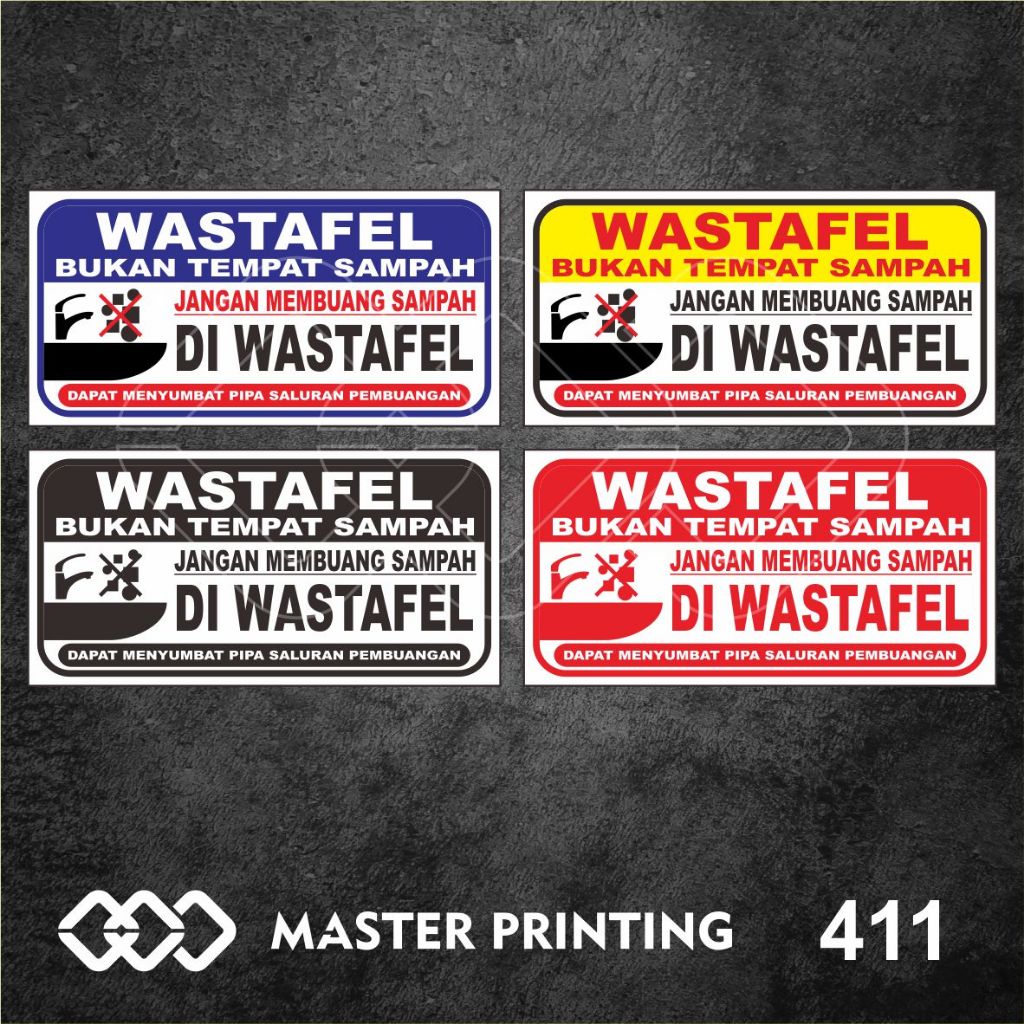 411 - Stiker Dilarang/Jangan Buang Sampah di Wastafel, Sticker Vinyl, Tahan Air, Murah, Bisa Custom