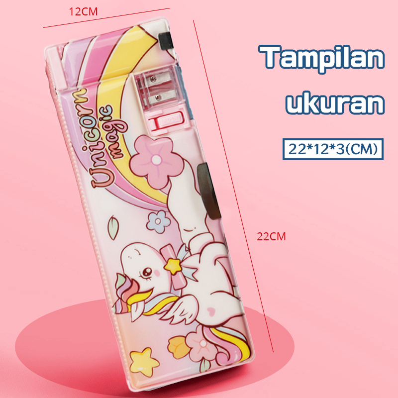 

RK Tempat pensil multifungsi dengan pengserut pensil case with sharpener motif uniqorn kuda pony