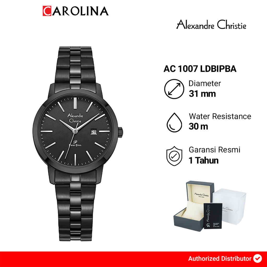 Jam Tangan Wanita Alexandre Christie Primo Steel AC 1007 LDBIPBA Black Dial Black Stainless Steel St