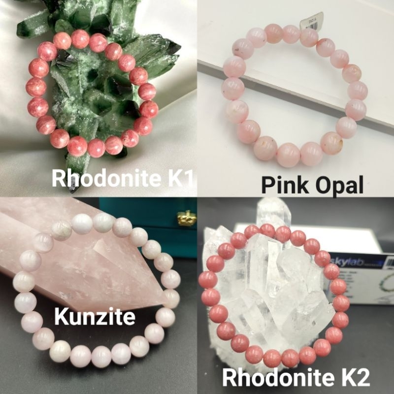 Gelang Batu HQ Asli Bracelet Stone Kunzite Rhodonite Pink Opal